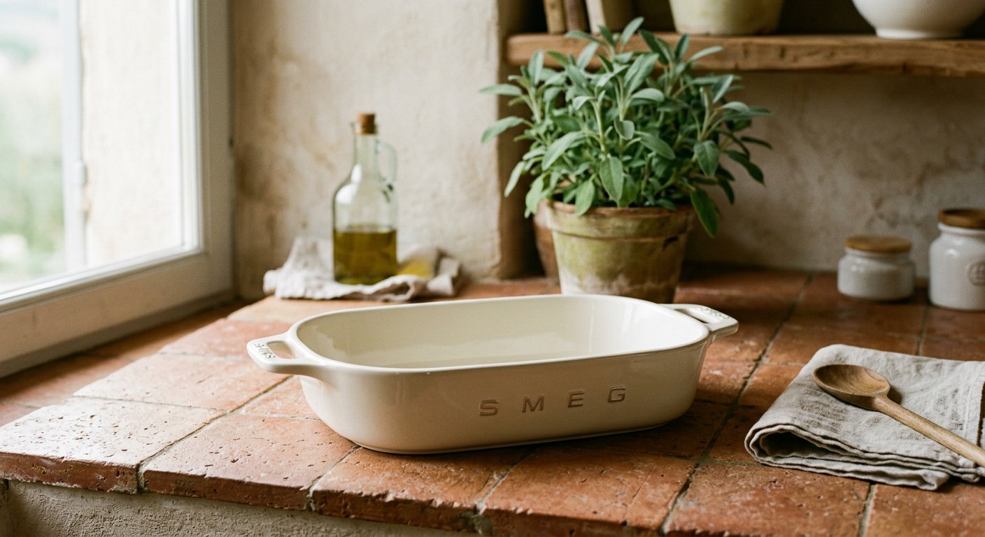 Cream white Italian stoneware rectangular baking dish